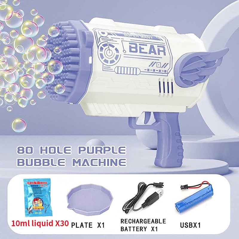 76 80 Hole Gatling Bubble Machine for Children Launcher Bubble Gun with Colorful Light Electric Bubble Maker Toy For Kid