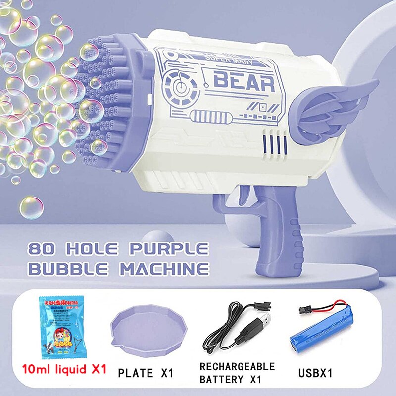 76 80 Hole Gatling Bubble Machine for Children Launcher Bubble Gun with Colorful Light Electric Bubble Maker Toy For Kid