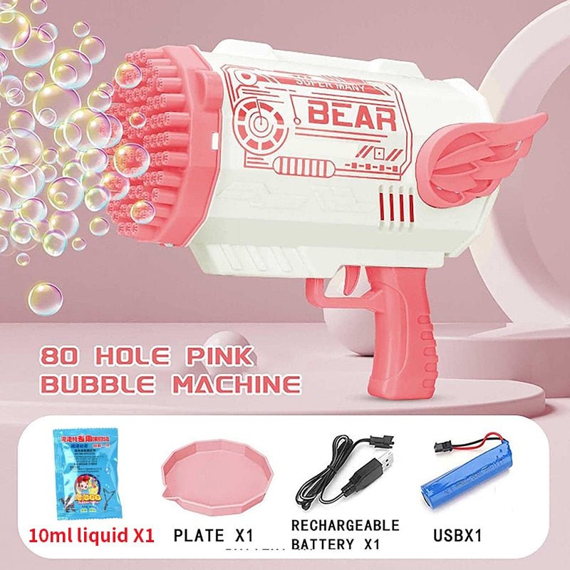 76 80 Hole Gatling Bubble Machine for Children Launcher Bubble Gun with Colorful Light Electric Bubble Maker Toy For Kid