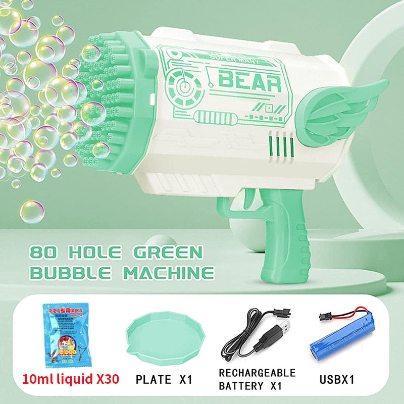 76 80 Hole Gatling Bubble Machine for Children Launcher Bubble Gun with Colorful Light Electric Bubble Maker Toy For Kid